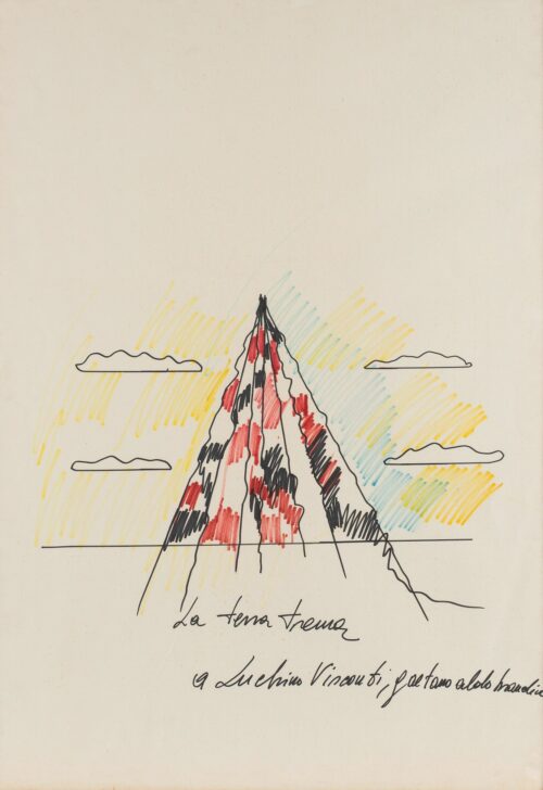 1973 (n.d.)<br>La terra trema, a Luchino Visconti<br>pennarelli su carta<br>cm 100x70