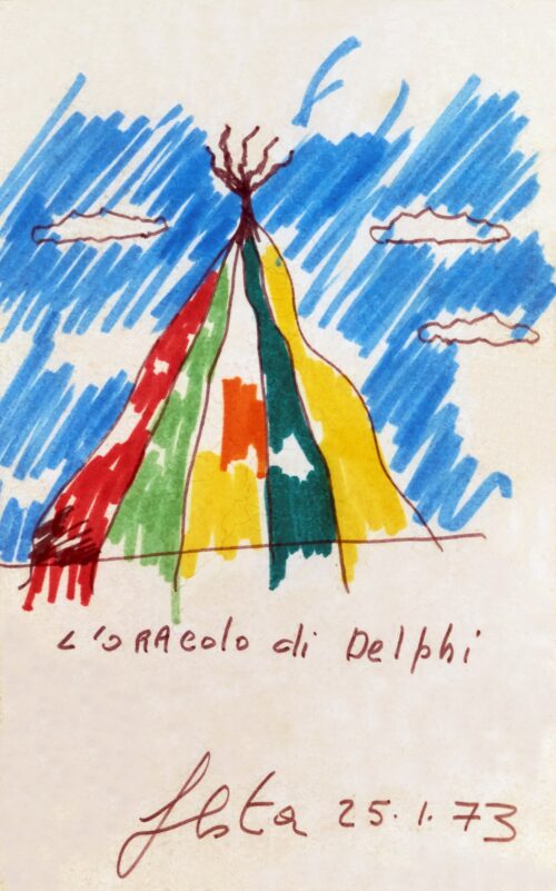 1973 25-1<br>L'oracolo di Delphi<br>pennarelli su carta<br>cm 21x13