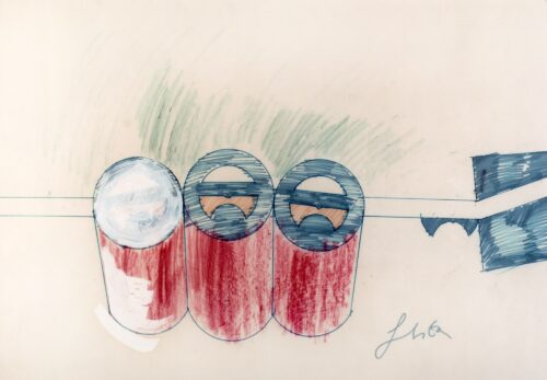 1975 (n.d.)<br>pastelli, pennarelli, tempera su carta<br>cm 70x100