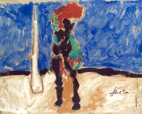 1977 (n.d.)<br>pennarello, tempera, olio su carta<br>cm 70x90