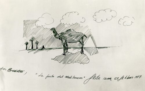 1977 27 febbraio, Roma<br>Le porte del mediterraneo<br>pennarelli su carta<br>cm 70x100