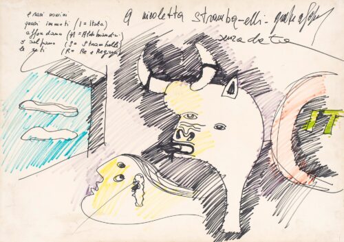 1980<br>A Nicoletta Strambelli, senza data<br>pennarelli su carta<br> cm 70x100