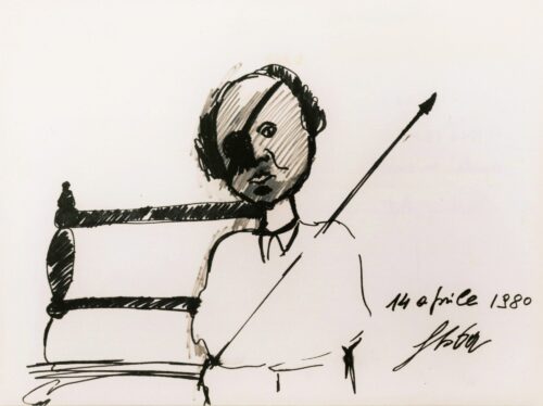 1980 14 aprile<br>(autoritratto)<br>pennarello su carta<br>cm 50x70