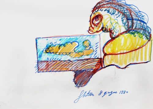 1980 8 giugno<br>pastelli e pennarelli su carta<br>cm 70x100