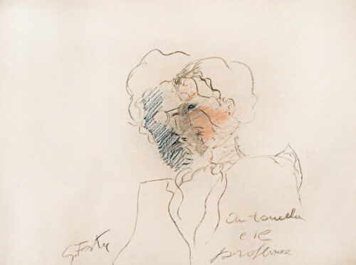 1982<br> Antonella e il professore<br> tecnica mista su carta<br>cm 60x70