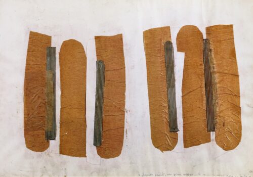 1960<br>Collage n.2<br> collage di carte povere e tempera su carta<br>cm 70x100