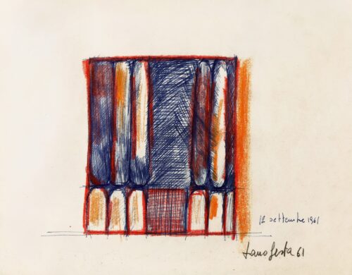 1961 12 settembre<br>penna e pastelli su carta<br>cm 24x34