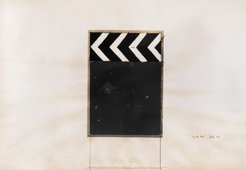 1962<br>Segnale due<br>grafite, smalto, collage su carta<br>cm 70x100