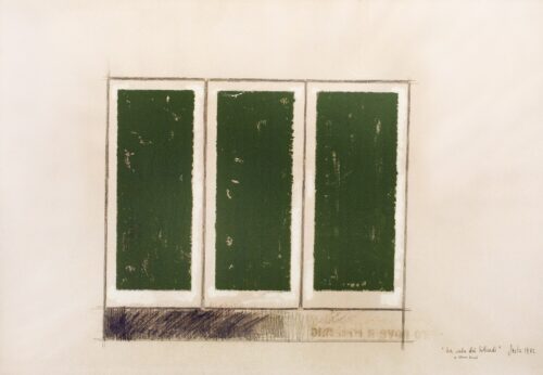 1962<br>La sala dei biliardi, a Ottone Rosai<br>grafite e smalto su carta<br>cm 100x70