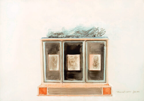 1962<br>' Monumento quattro '<br>grafite, tempera, pastelli acquarellati su carta<br>cm 70x100