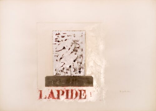 1963 7 aprile<br>Lapide<br> grafite, tempera, smalto su carta<br>cm 50x70