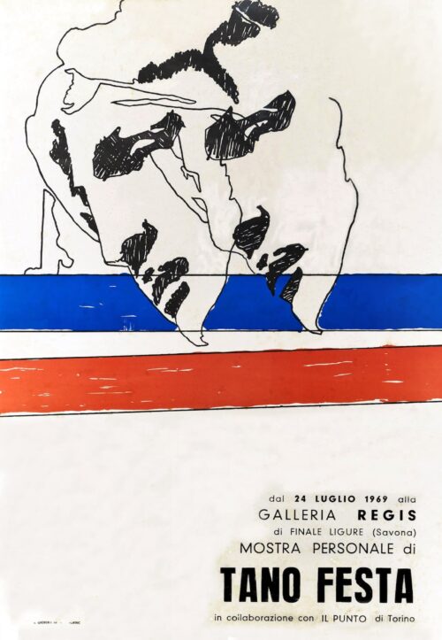 1969<br>Locandina della Mostra di Tano Festa alla Galleria Regis di Finale Ligure<br>stampa a colori<br>cm 60x43