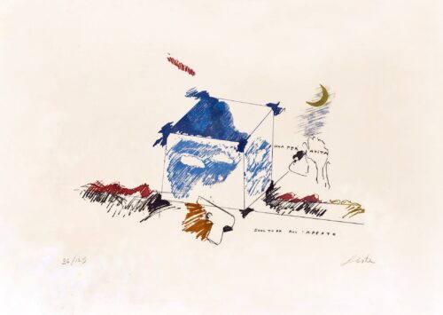 1970<br>Scultura all'aperto<br>Litografia a colori, 96/125<br>cm 50x70