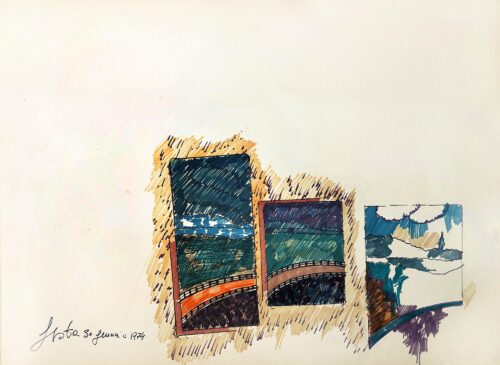 1974 30 gennaio<br>pennarelli su carta<br>cm 70x100