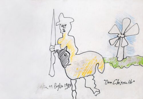 1987 11 luglio<br>Don Chisciotte<br>pennarelli su carta<br>cm 70x100